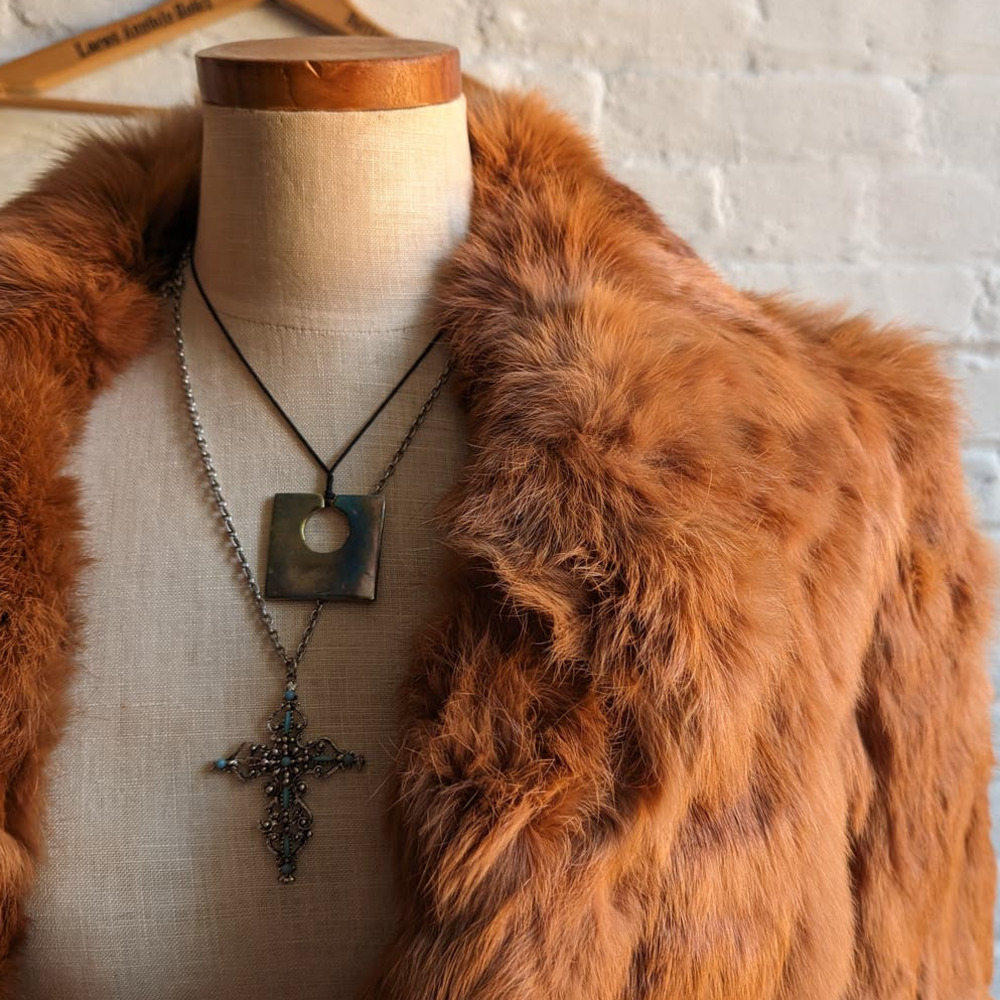 Vintage Mob Wife Rabbit Fur Coat Rusty Red Brown Penny Lane Shaggy Furry Jacket - Picture 8 of 11